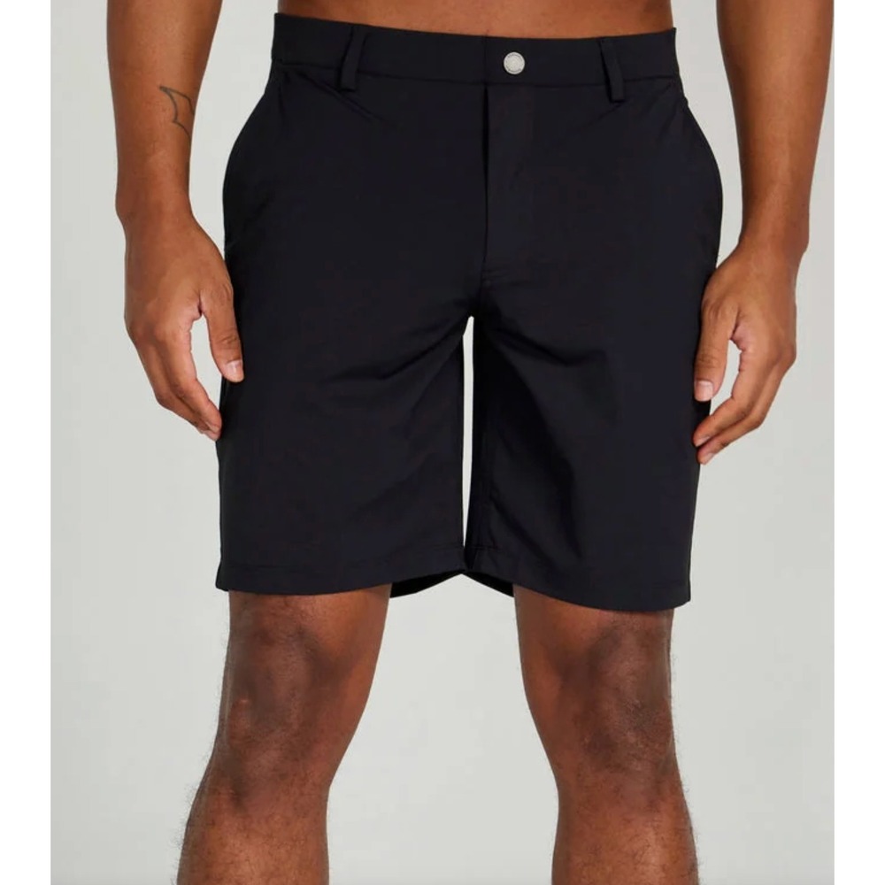 REDVANLY Hanover Pull-on Golf Shorts M Tuxedo Black 9" Inseam Golf Luxury NWOT